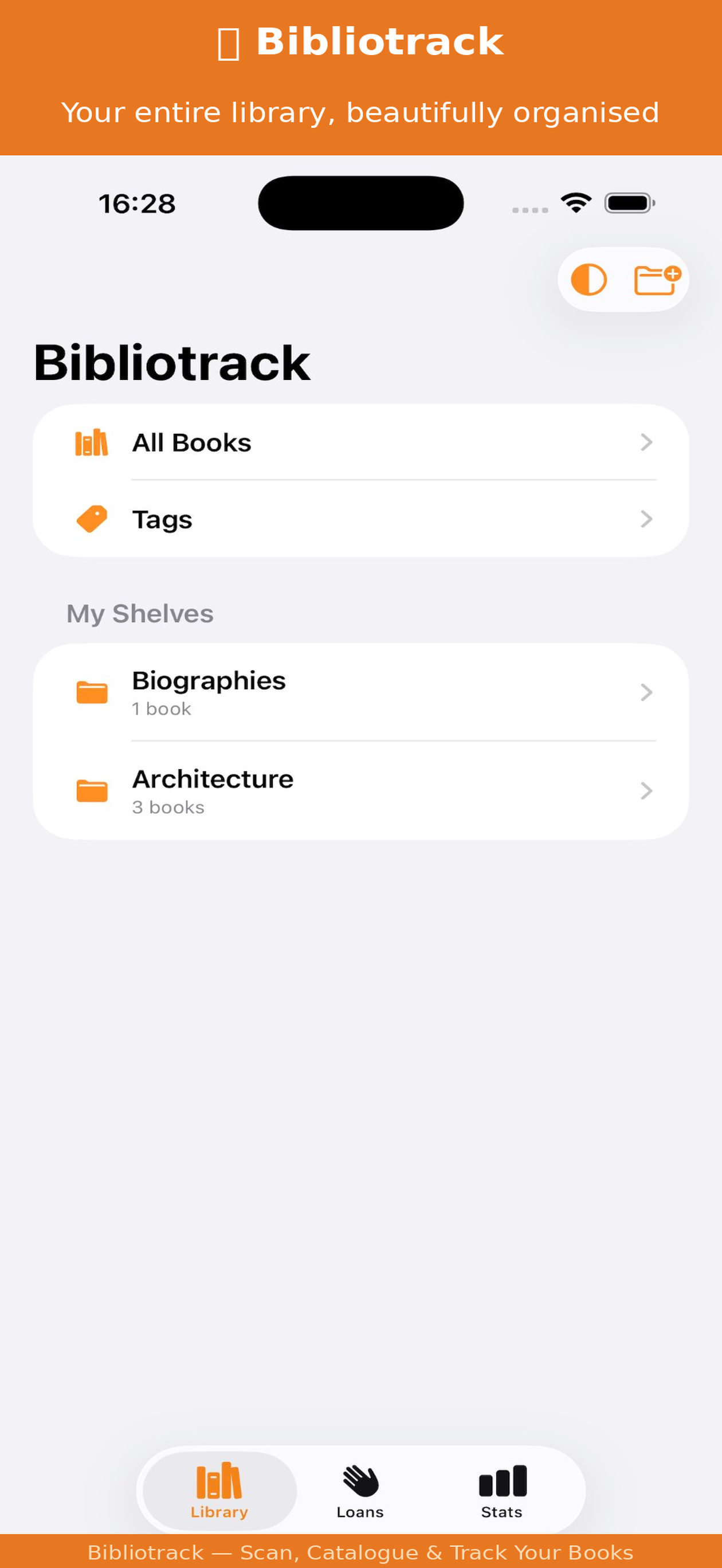 Bibliotrack home screen